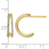 Sterling Silver Polished Gold-tone CZ Post Hoop Earrings
