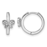Sterling Silver Rhodium-plated Polished CZ Hinged Hoop Butterfly Earrings
