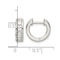 Sterling Silver Polished Baguette CZ Hinged Hoop Earrings