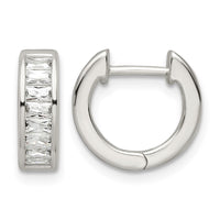 Sterling Silver Polished Baguette CZ Hinged Hoop Earrings