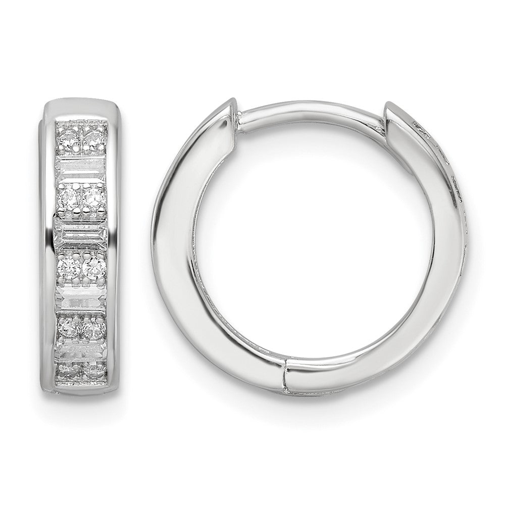 Sterling Silver Polished Rhodium-plated CZ Hinged Hoop Earrings