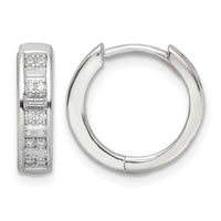 Sterling Silver Polished Rhodium-plated CZ Hinged Hoop Earrings
