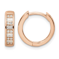 Sterling Silver Polished Rose-tone CZ Hinged Hoop Earrings