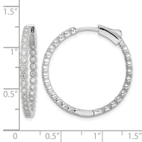 Sterling Silver Polished Rhodium-plated In & Out CZ Hinged Hoop Earrings