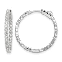 Sterling Silver Polished Rhodium-plated In & Out CZ Hinged Hoop Earrings