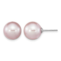 Sterling Silver Rhodium-plated 10-11mm Purple Round FWC Pearl Post Earrings