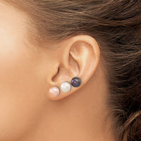 Sterling Silver Rh-pl 8-9mm Set of 3 Wt/BK/Pink Button FWC Pearl Earrings