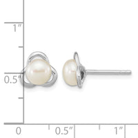 Sterling Silver Rho-plated 6-7mm White Button FWC Pearl Post Earrings