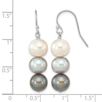 Sterling Silver RH-plated Black/White/Grey FWC Pearl Dangle Earrings