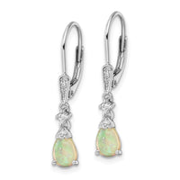 Sterling Silver RH-plated CZ & Created Opal Teardrop Leverback Earrings