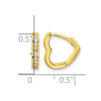 Sterling Silver Polished Gold-tone CZ Hinged Heart Shaped Hoop Earrings