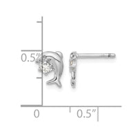 Sterling Silver Rhodium-plated CZ Dolphin Post Earrings