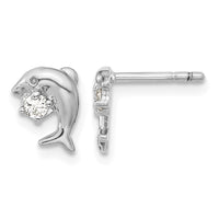 Sterling Silver Rhodium-plated CZ Dolphin Post Earrings