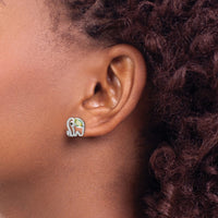 Sterling Silver RH-plated Abalone Elephant Post Earrings