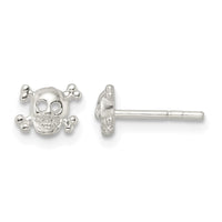 Sterling Silver Polished Skull and Crossbones Post Earrings