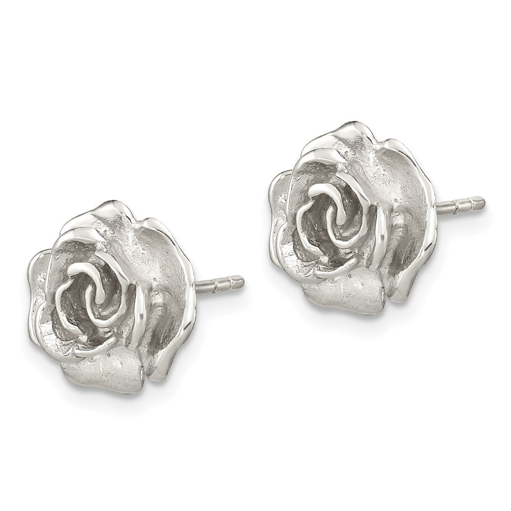 Sterling Silver Rhodium-plated Rose Post Earrings