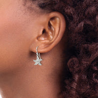 Sterling Silver Textured CZ Center Starfish Shepherd Hook Earrings