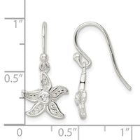 Sterling Silver Textured CZ Center Starfish Shepherd Hook Earrings