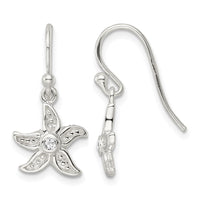 Sterling Silver Textured CZ Center Starfish Shepherd Hook Earrings