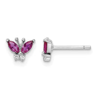 Sterling Silver Rhodium-plated Red & White CZ Butterfly Post Earrings