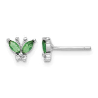 Sterling Silver Rhodium-plated Green & White CZ Butterfly Post Earrings