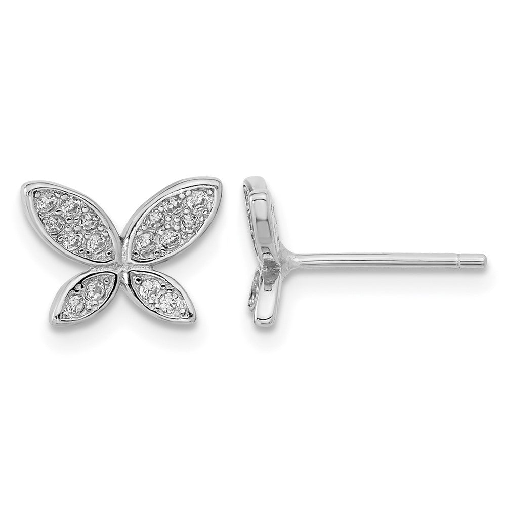 Sterling Silver Rhodium-plated CZ Butterfly Post Earrings