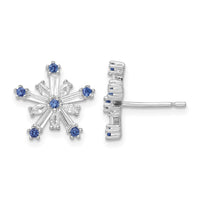 Sterling Silver Rhodium-plated Polished Blue & White CZ Snowflake Post Earr