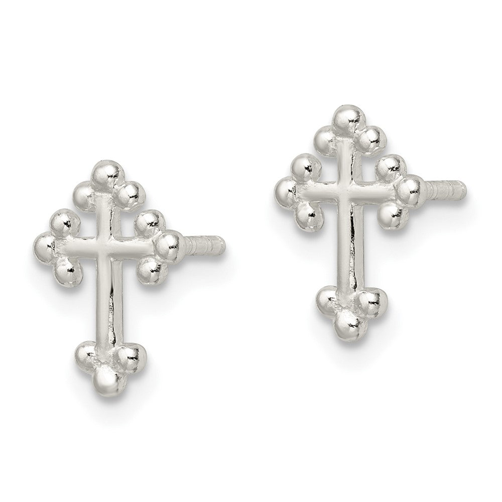 Sterling Silver Polished Budded Cross Post Earrings