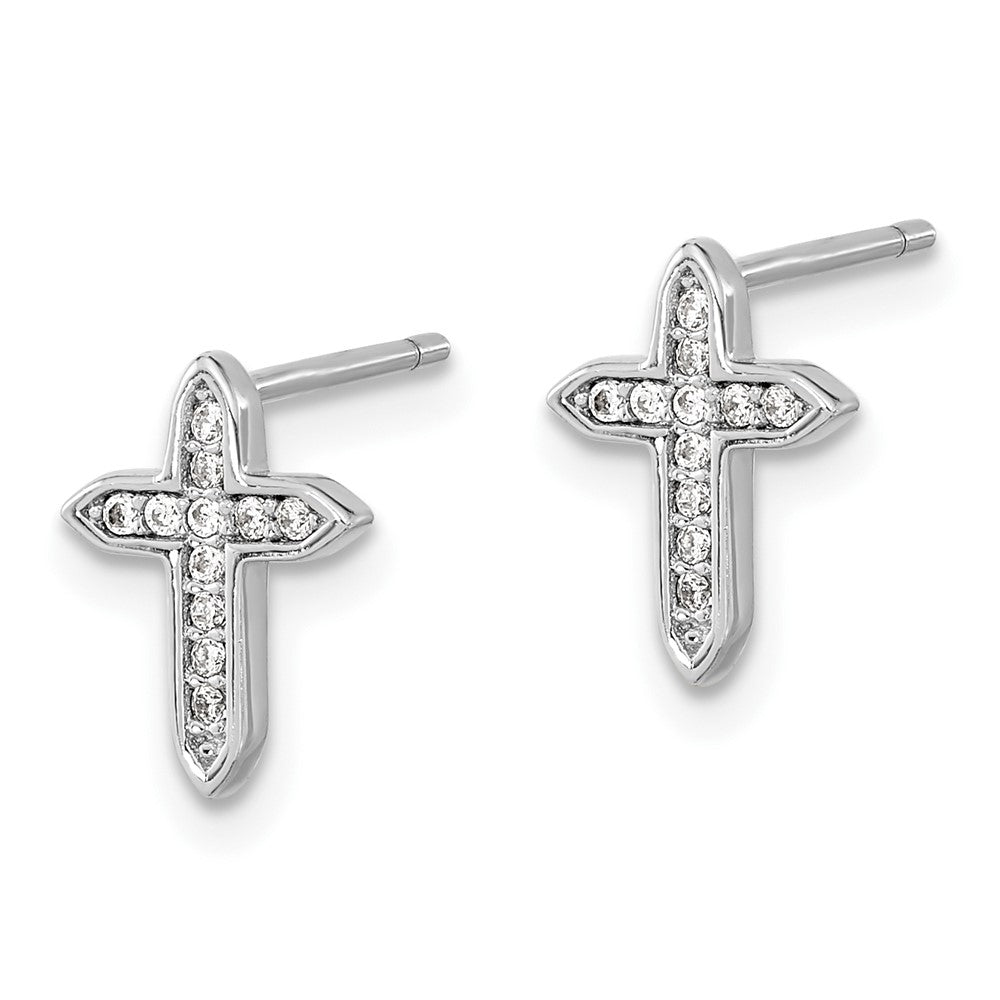 Sterling Silver Rhod-plated Polished CZ Passion Cross Post Earrings