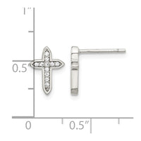 Sterling Silver Rhod-plated Polished CZ Passion Cross Post Earrings