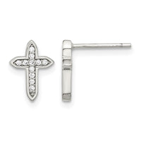 Sterling Silver Rhod-plated Polished CZ Passion Cross Post Earrings