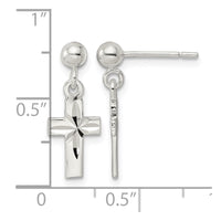 Sterling Silver Polished and D/C Latin Cross Post Dangle Earrings