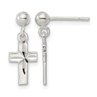 Sterling Silver Polished and D/C Latin Cross Post Dangle Earrings