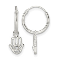 Sterling Silver Polished CZ Hamsa Dangle Endless Round Hoop Earrings