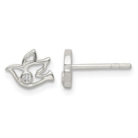 Sterling Silver Polished CZ Dove Post Earrings