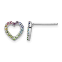 Sterling Silver RH-pltd Rainbow Nano Crystal Open Heart Post Earrings