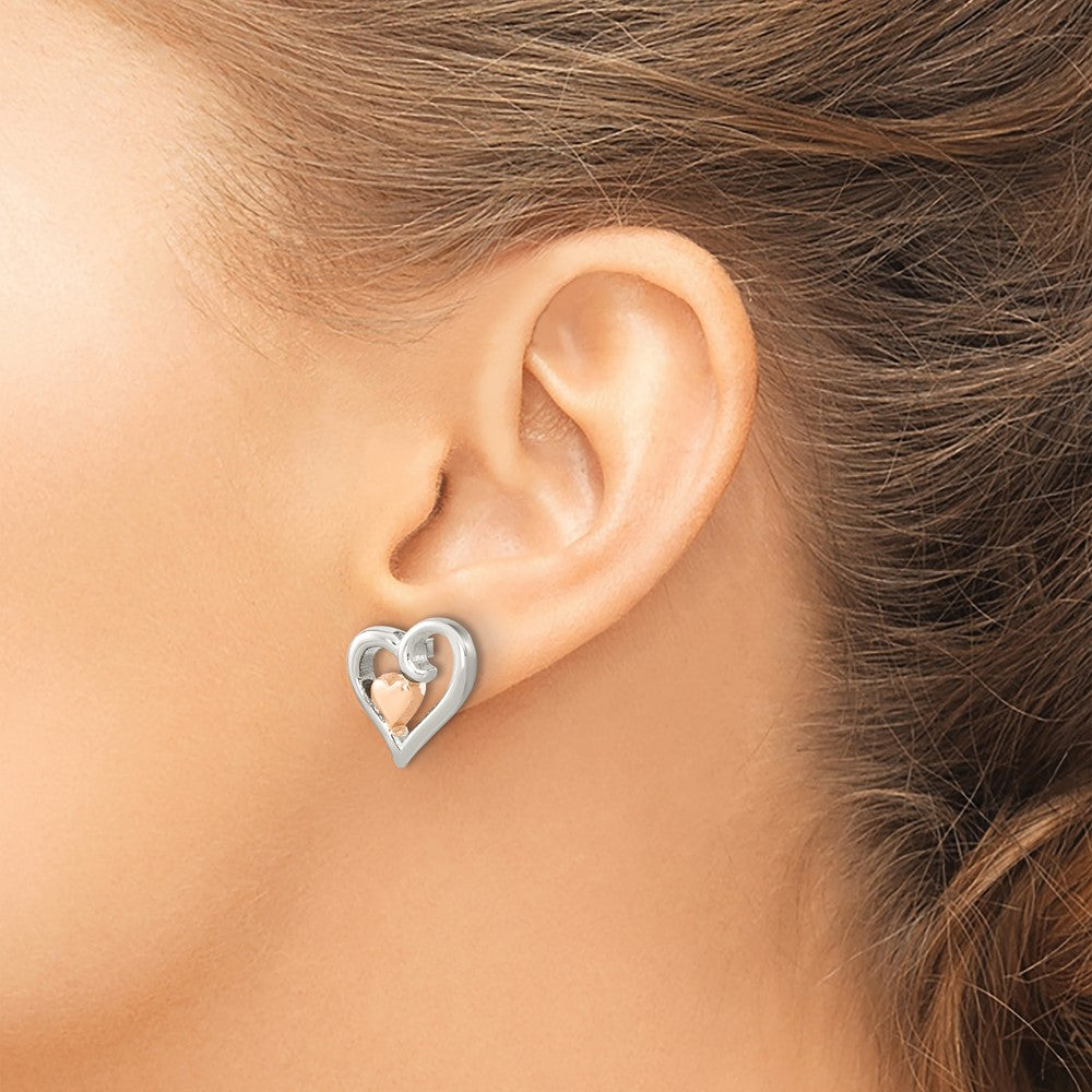 Sterling Silver & Rose gold-plated Open Heart Post Earrings