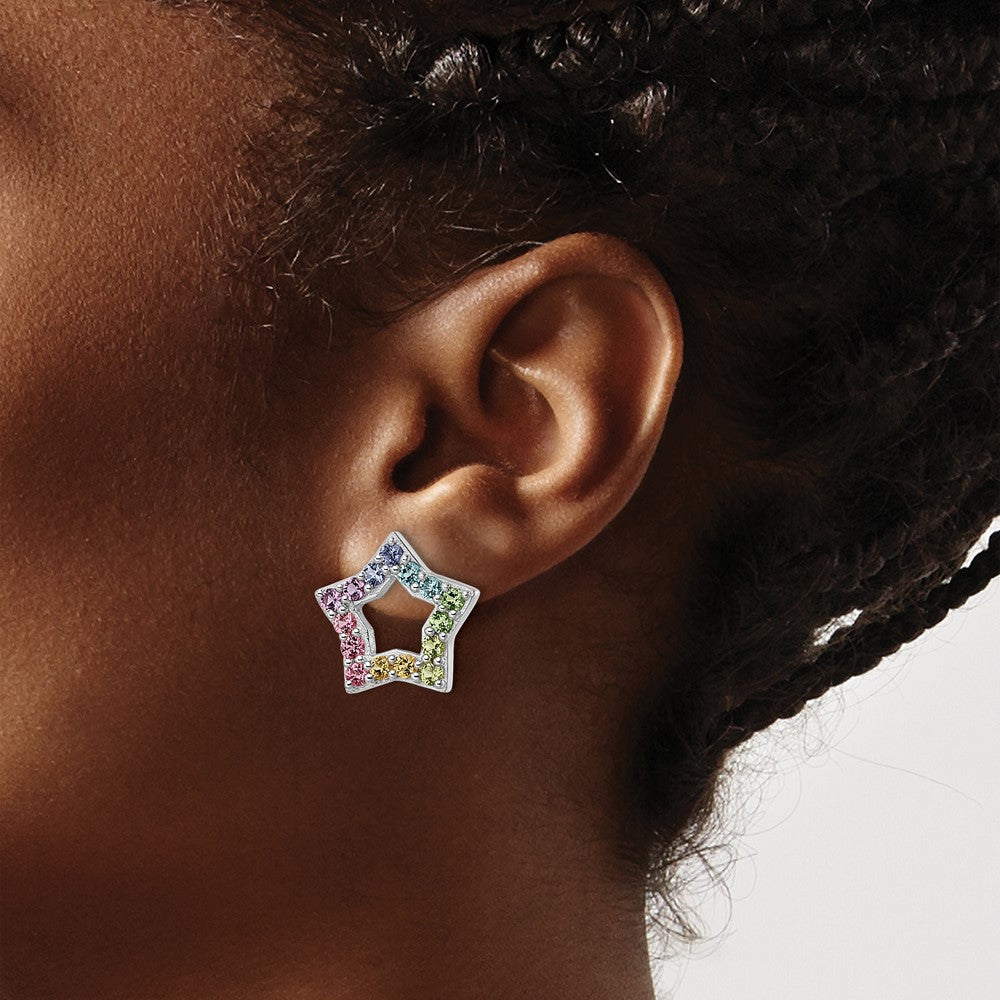 Sterling Silver RH-pltd Rainbow Nano Crystal Star Post Earrings