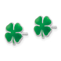Sterling Silver RH-plated Enamel 4 Leaf Clover Post Earrings