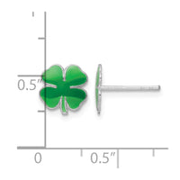 Sterling Silver RH-plated Enamel 4 Leaf Clover Post Earrings