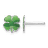 Sterling Silver RH-plated Enamel 4 Leaf Clover Post Earrings