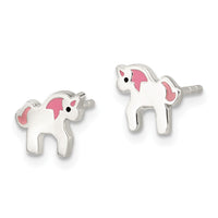Sterling Silver Rhodium-plated Multi-color Enamel Unicorn Post Earrings