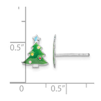 Sterling Silver Rhodium-plated Enamel Christmas Tree Post Earrings