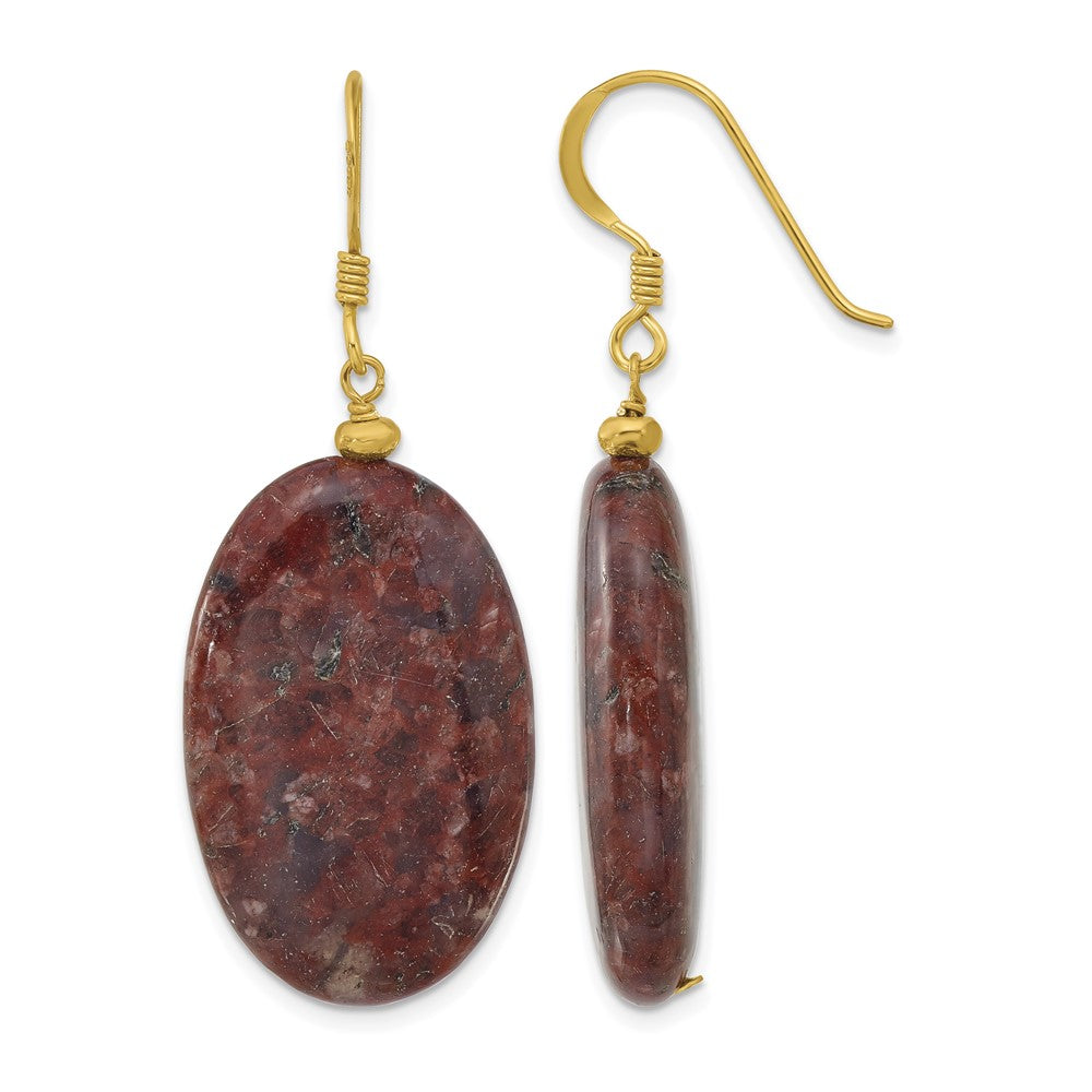 Sterling Silver Gold-plated Brown Jasper Dangle Earrings