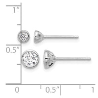 Sterling Silver RH-plated 3mm and 5mm CZ Bezel Post Earrings Set