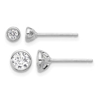 Sterling Silver RH-plated 3mm and 5mm CZ Bezel Post Earrings Set