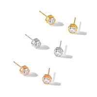 Sterling Silver RH-plated Rose and Gold-tone CZ Set of 3 Post Earring Set