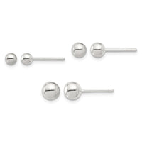 Sterling Silver E-coated 4mm 5mm and 6mm Ball Post Earring Set