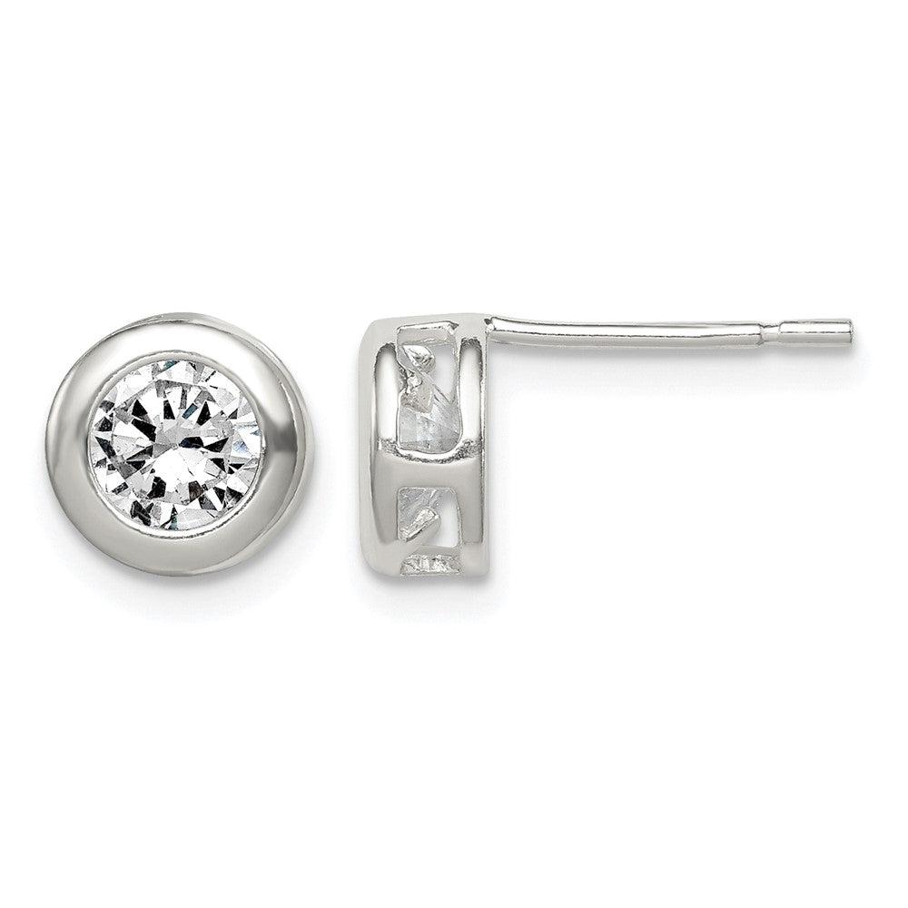 Sterling Silver Polished 7mm Round CZ Bezel Set Stud Earrings