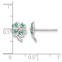 Sterling Silver RH-plated Emerald Four Leaf Clover Post Earrings